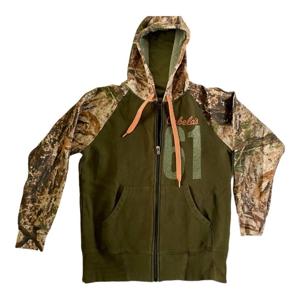 Cabela's Hoodie Women Medium Camouflage Full Zip Sweatshirt Green Zonz Woodlands